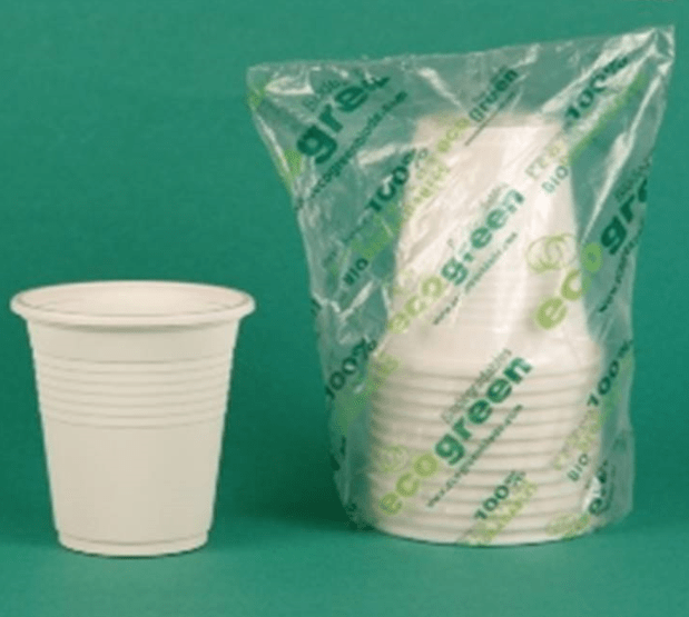 Vaso desechable en almidón maíz biodegradable medio grande 237ml (8 onz)  paquete 25und