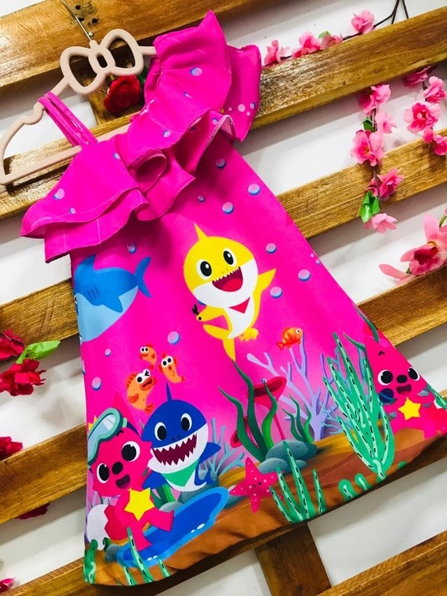 Vestido Baby shark Pink babado infantil - Happy Balloon