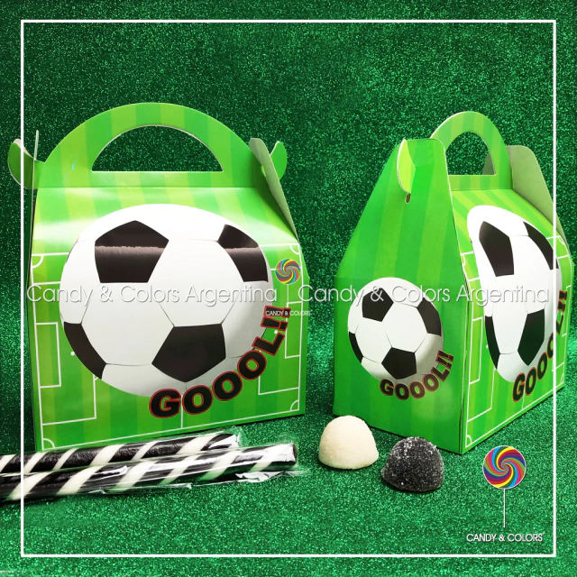 6 unidades - Caja cofre Futbol Gol - verde blanco y negro - 9 cm x 16 cm x  19 cm