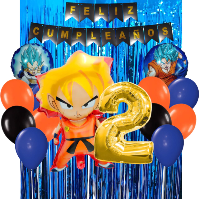 Combo Cumpleaños Globos Temática Dragon Ball Z Azul