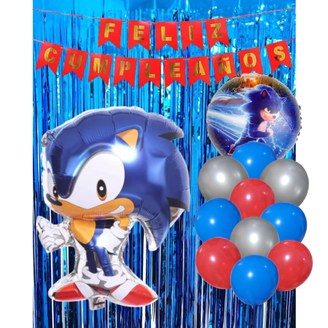 Combo Cumpleaños Globos Sonic Tematica Decoracion