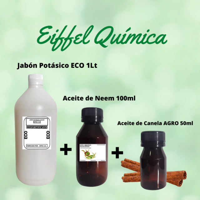 Combo Agro- Jabón Potásico ECO 1Lt/ Aceite de Neem 100ml/ Aceite de Canela  AGRO 50ml