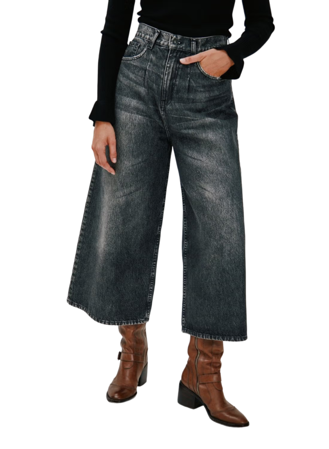 Pantalon Jean Mujer Etiqueta Negra Ancho Corto (30940)