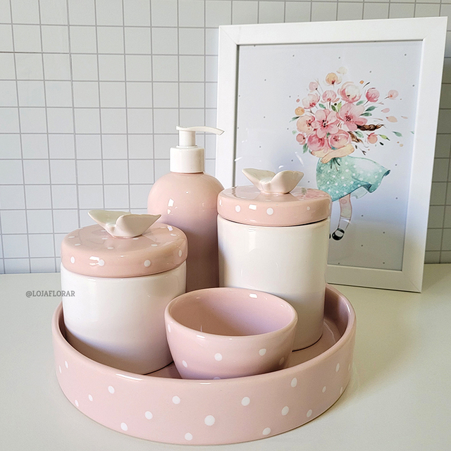 Kit higiene de porcelana para bebê borboletas