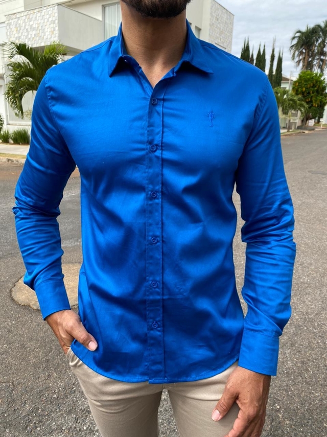 Camisa Social Slim Fit Azul Bic - Zip Off