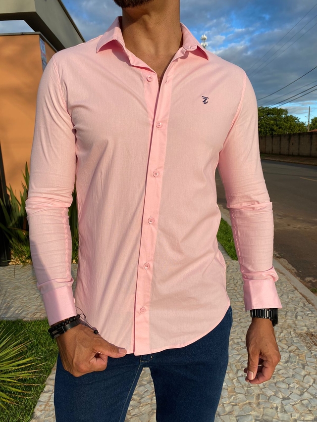 Camisa Social Slim Rosa Bebê - TZN - Kamarim Patos