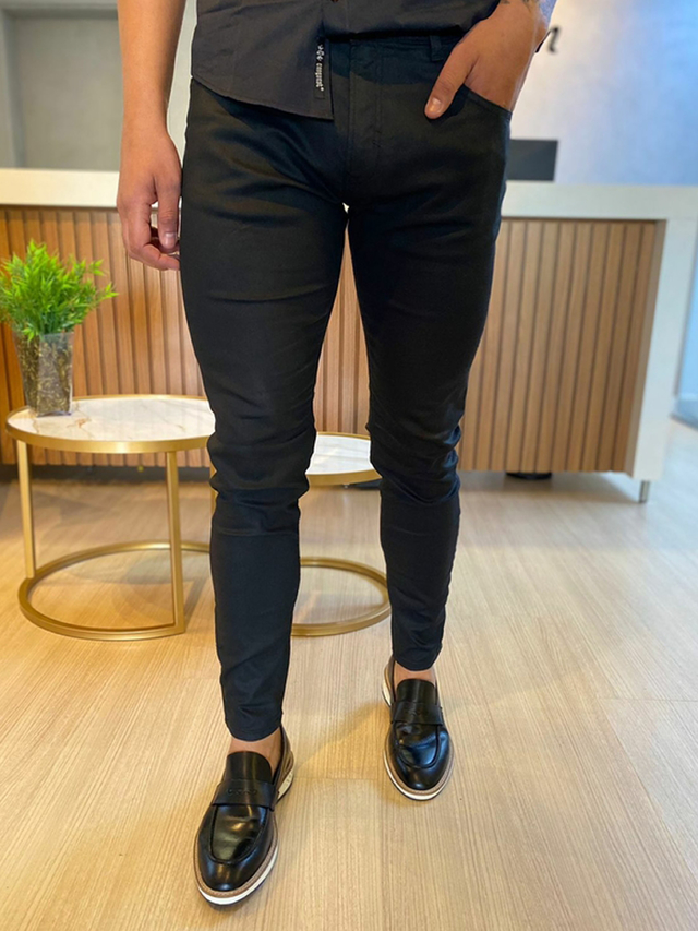 Calça Jeans Preta Resinada Super Skinny - Zip Off