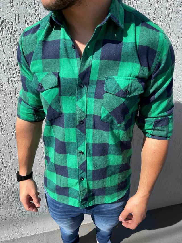 Camisa masculina flanelada xadrez verde - FASHION UP!