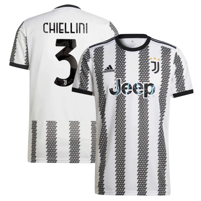 Camisa Juventus Home 22/23 Chiellini 3 Torcedor Adidas Masculino - Branco e  Preto