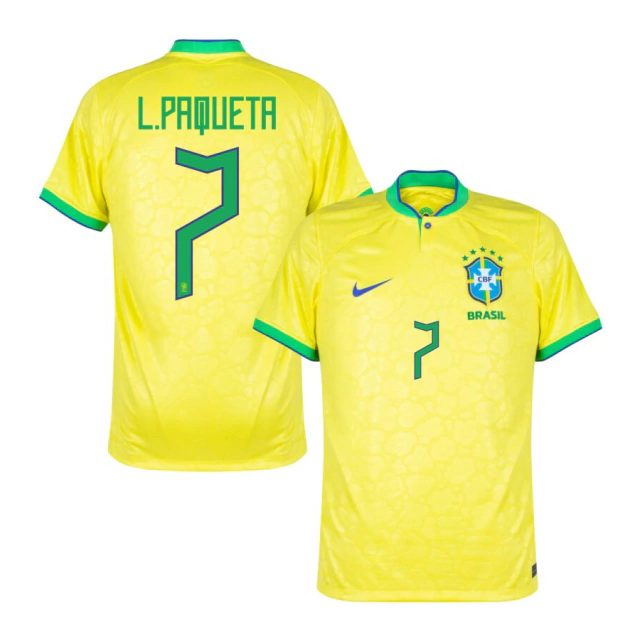 Camisa Seleção Brasil Home 2022/24 L.Paqueta 7 Masculina Nike - Amarelo