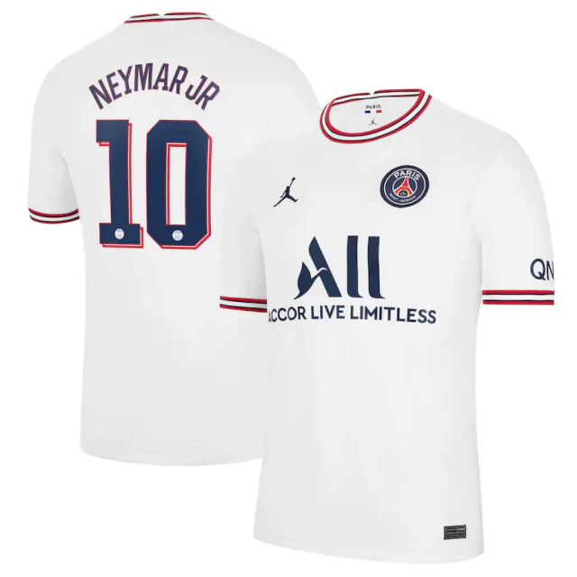Camisa Paris Saint-Germain Four 21/22 Jordan Neymar Jr 10 Personalização  Copa - Branco