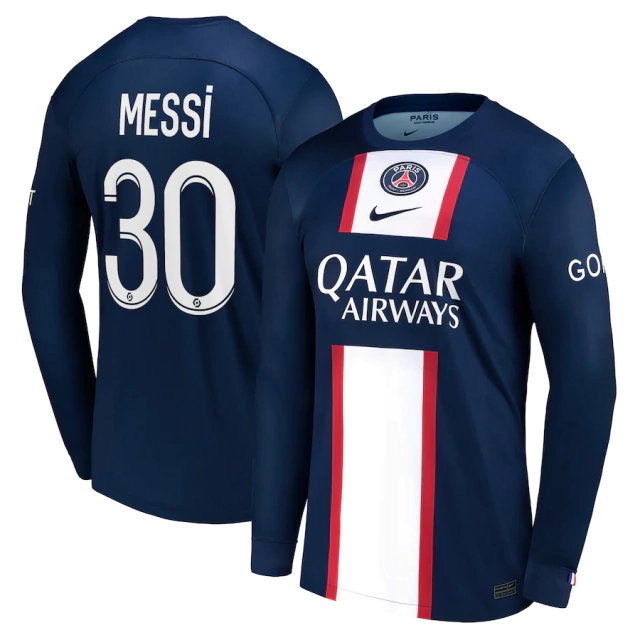Camisa Paris Saint-Germain Home 22/23 Messi 30 Torcedor Nike Manga Longa  Masculina - Azul