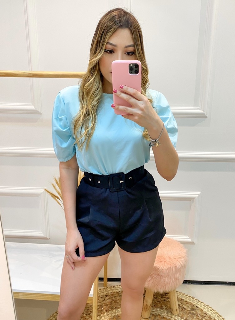 Blusa manga bufante azul clearance