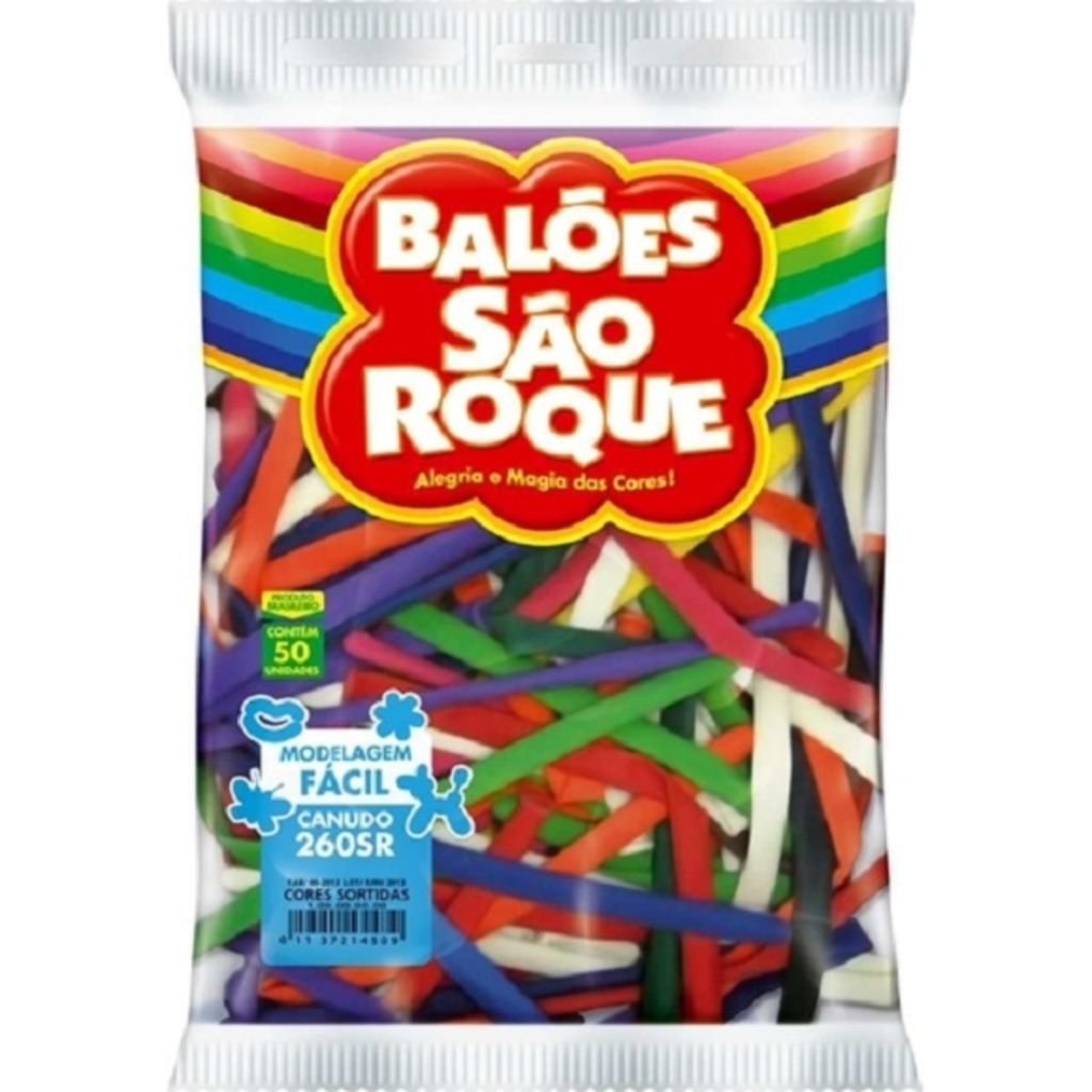 Balão Bexiga Canudo 260 c/ 50 Sortidos São Roque