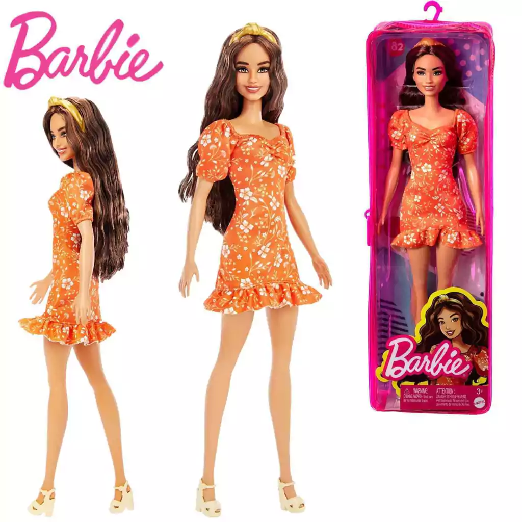 Boneca Barbie Fashionista Morena Vestido Laranja 182 FBR37 Mattel