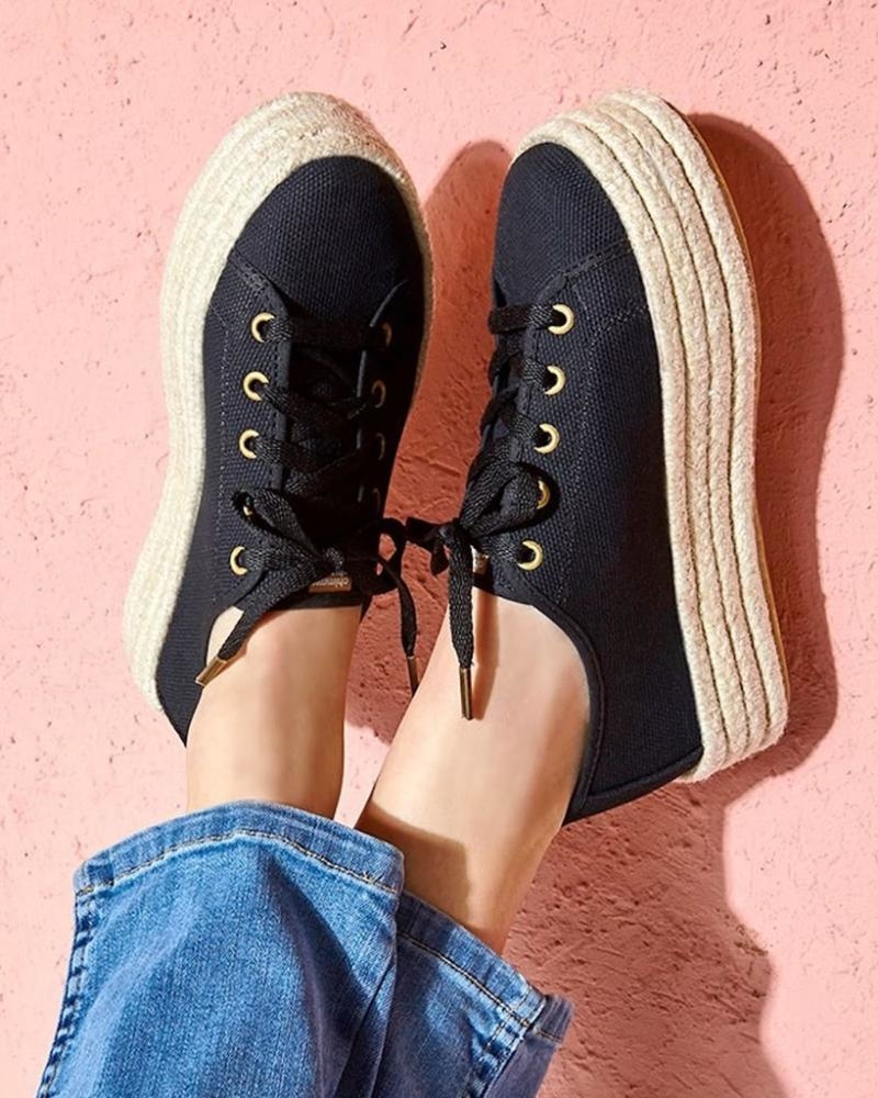 Sneakers con plataforma negras de ante para mujer - Energy