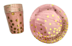 Vasos de Polipapel rosas con lunares dorados - comprar online