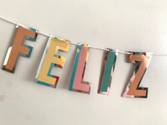 Guirnalda Feliz cumple Pastel y plateado - comprar online