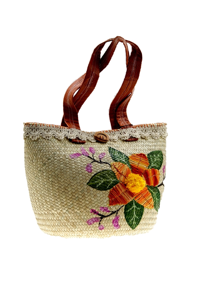 Bolsa de Palma con Bordado de Flor Bolsa de Palma con Bordado de Flor
