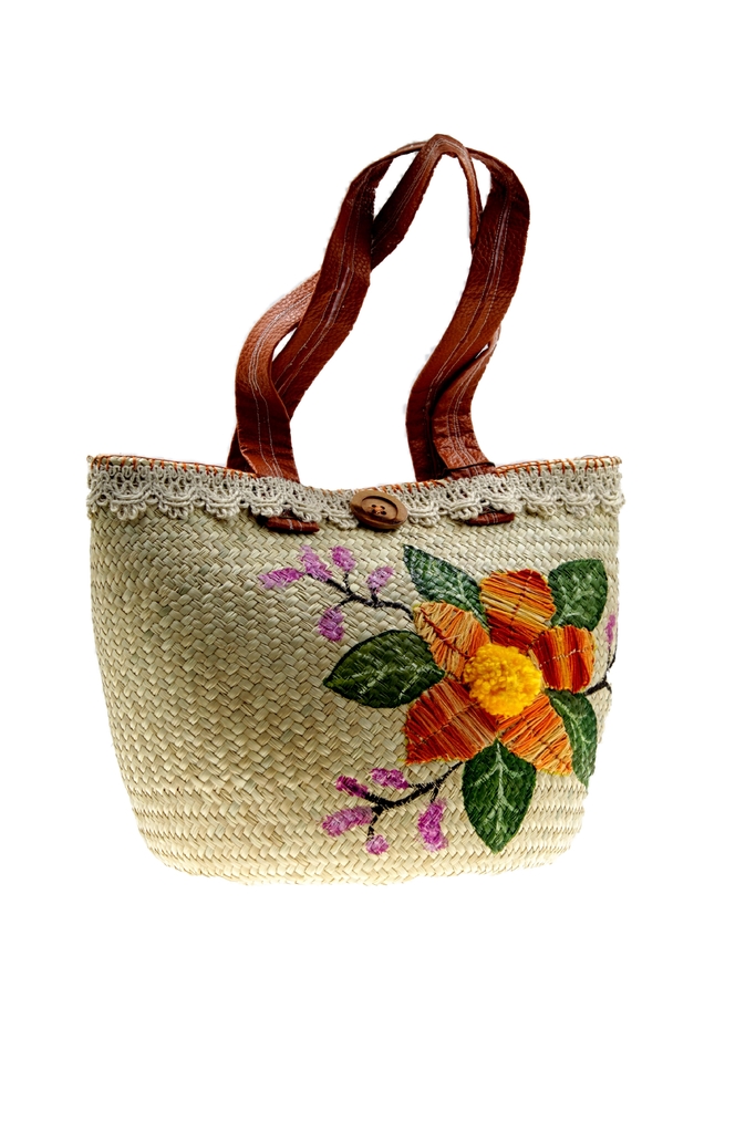 Bolsa de Palma con Bordado de Flor - SoyOaxaca.com