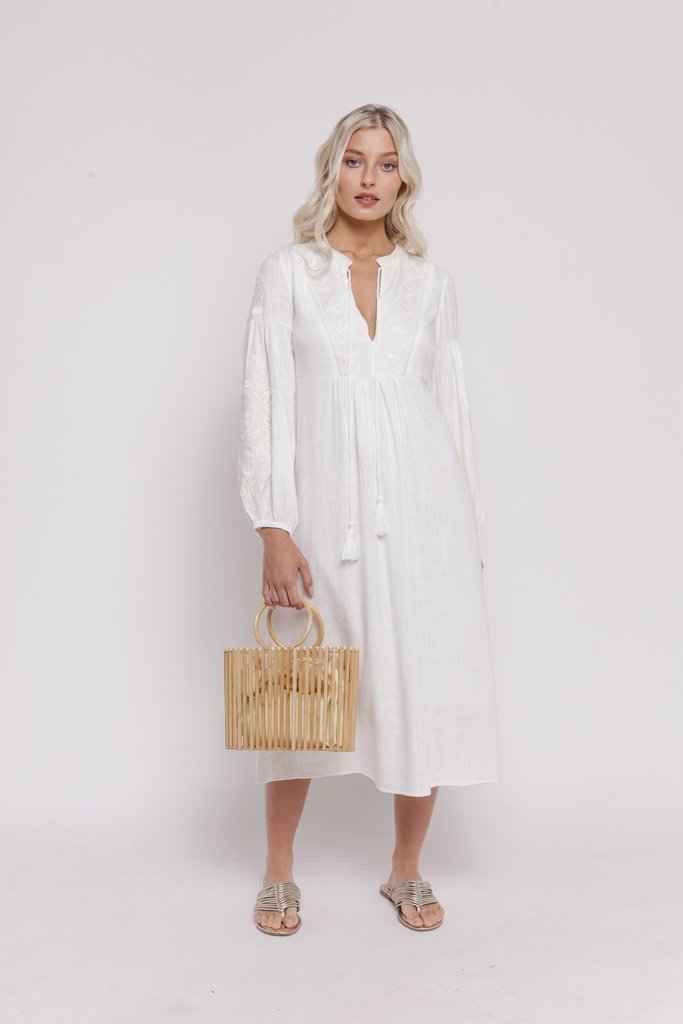 VESTIDO LARGO BORDADO ZARA BLANCO - Chill Moda