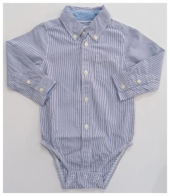 TALLE 12 MESES - BODY CAMISA M/LARGA RAYADA CELESTE BLANCO- CARTERS