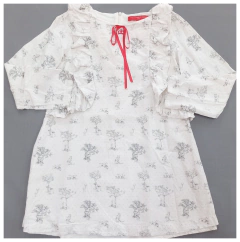 TALLE 10 AÑOS - VESTIDO M/LARGA BLANCO GRIS BOSQUE VOLADOS - PAULA CAHEN DANVERS