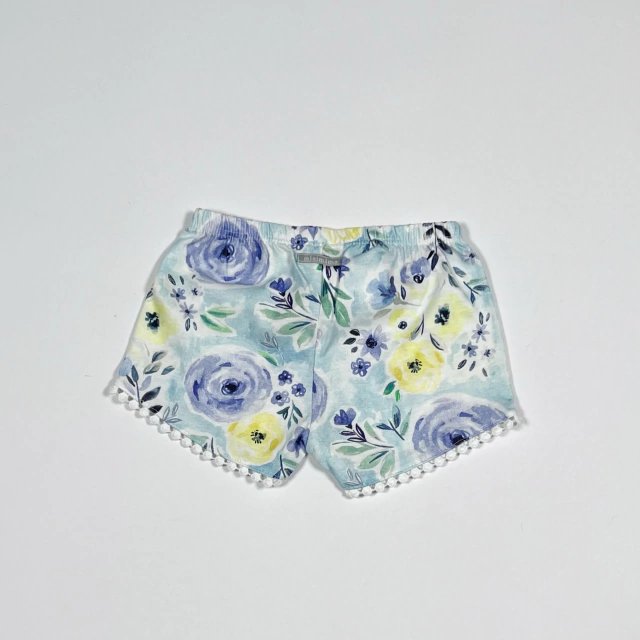 TALLE L ( 9 MESES ) SHORT ALGODON CELESTE FLORES LILAS AMARILLAS C/ETIQUETA  - MIMO