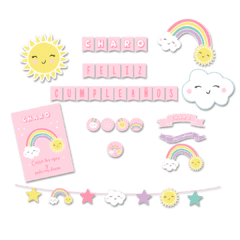 Mini kit imprimible Decoración Cumpleaños Candy Bar Arcoiris Nube Sol en internet
