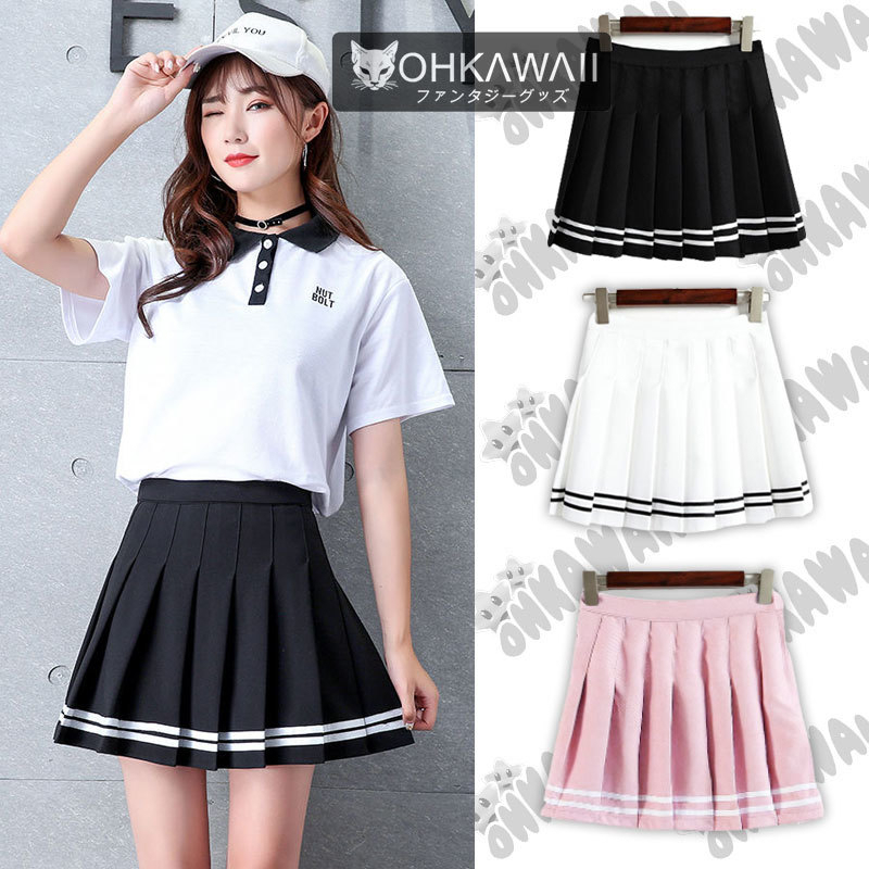Pollera Tableada Skirt Tenis Striped Aesthetic Anime Kawaii Goth