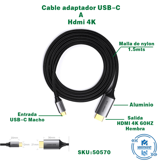 Cable Adaptador Usb C A Hdmi 4k Para Samsung Marbook Celulares / Ugreen  (SKU 50570)
