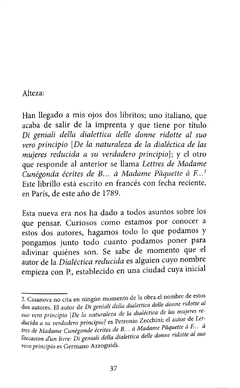 Libro de Casanova en defensa del raciocinio de las mujeres