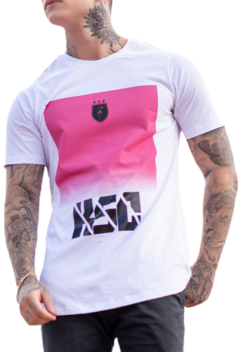 Camiseta Long Line White and pink KSC
