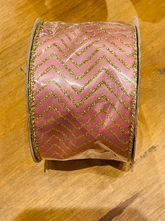 Fita rosa/dourado aramada 6,13x9,14cm