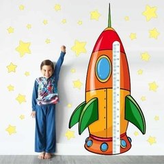 Adesivo De Parede Infantil Régua De Altura Foguete Espacial