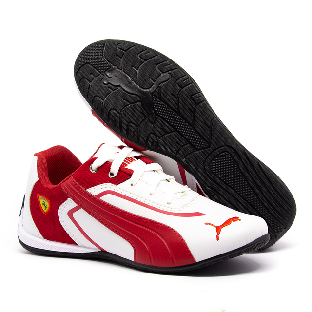 Kit 2 Pares Tênis Puma Ferrari New Branco e Vermelho + Branco e Preto