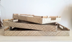 Bandeja de fibra con manija de bamboo crudo - S M y L - comprar online