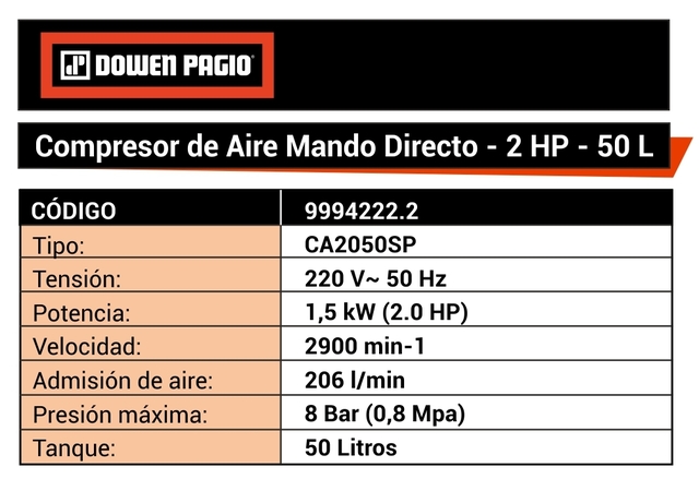 Compresor Dowen Pagio Directo 50 Litros 2HP - Loyevo