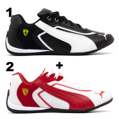 Kit 2 Pares Tênis Puma Ferrari New Preto e Branco + Branco e Vermelho