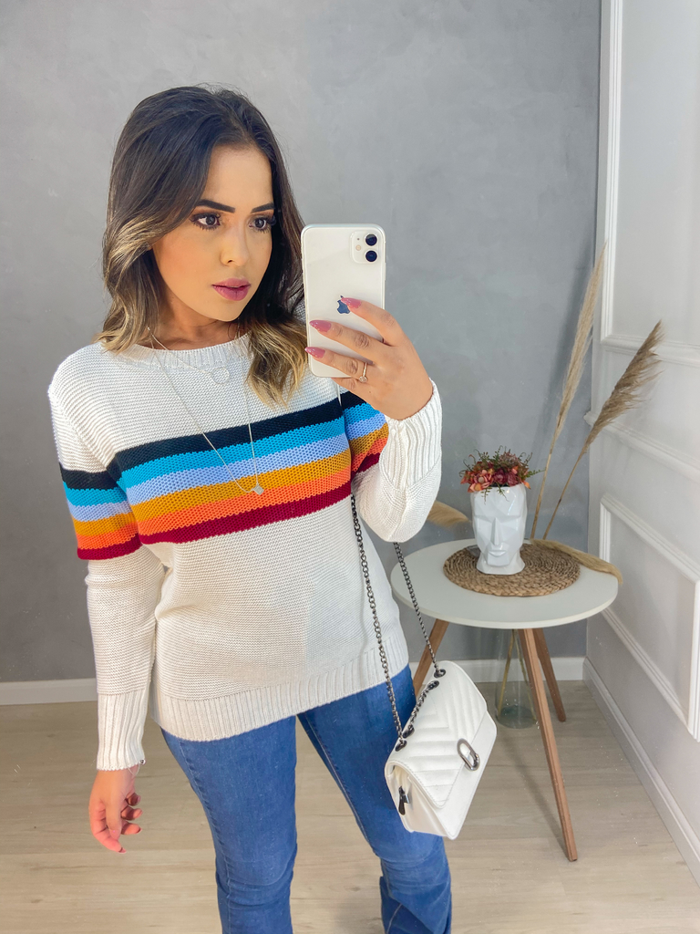 Blusa manga longa colorida Clearance