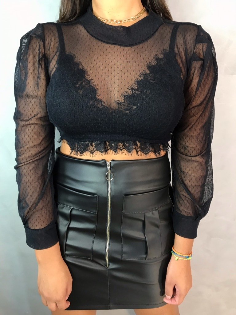 blusa de tule manga princesa