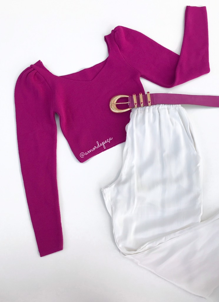 Cropped tricot modal manga longa Outlet