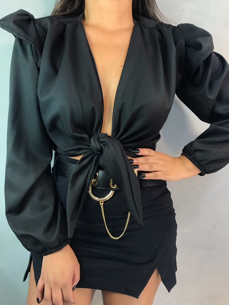 cropped manga longa amarração