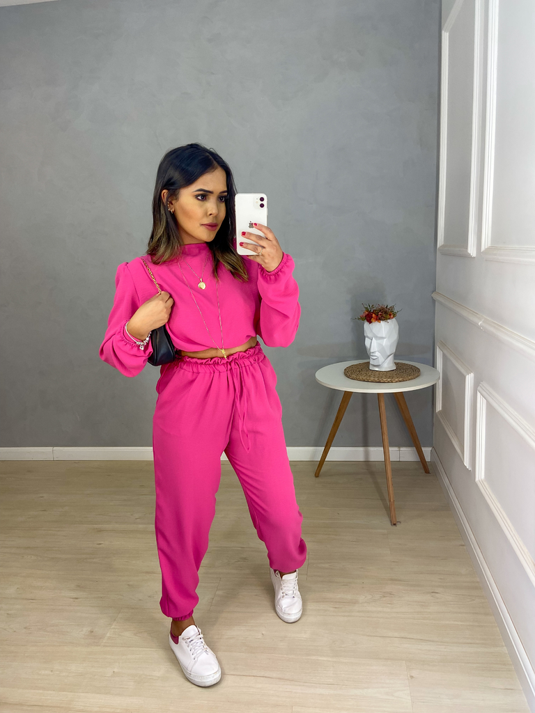 CONJUNTO SUDADERA + PANTALÓN JOGGER ROSA - TALLA S y M – Dorado Vintage