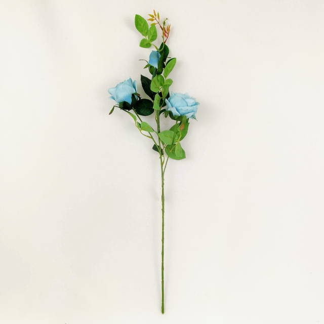 Rosa Azul Planta Artificial 75x14cm Haste Com 3 Flores