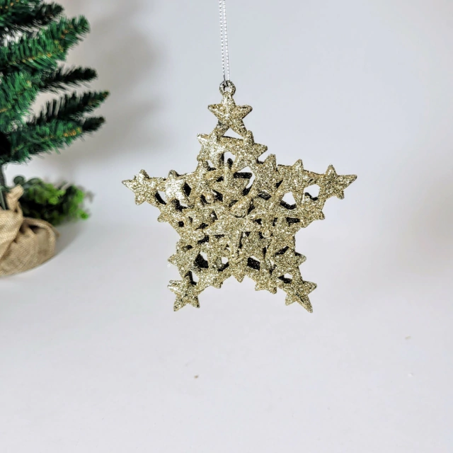 Estrela Champanhe Para Árvore De Natal 12x12cm Penduricalho Estrela Champanhe Para Árvore De Natal 12x12cm Penduricalho