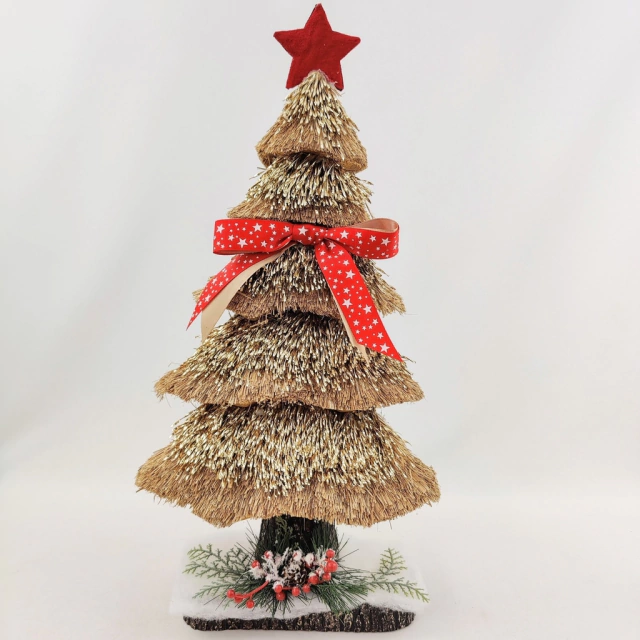 Árvore De Natal Palha Dourado 52x26x13cm Decorativo Árvore De Natal Palha Dourado 52x26x13cm Decorativo