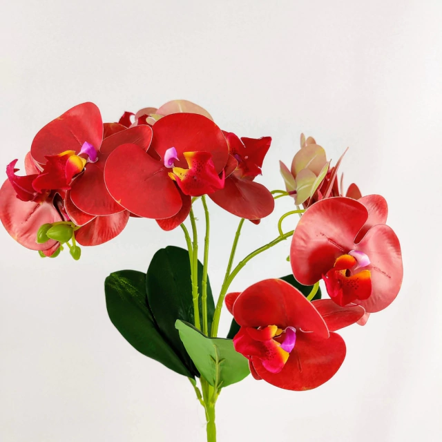 Orquídea Vermelha Buquê 40x30cm Planta Artificial Toque Real