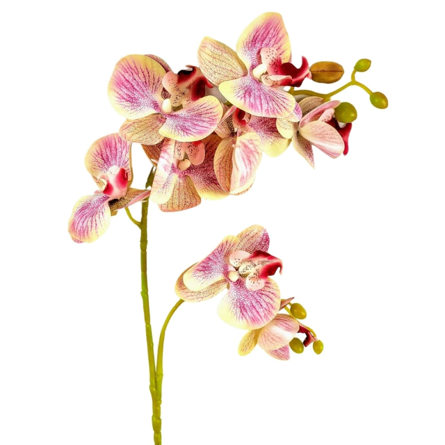 Orquídea Rosa E Amarela 3D 68x13x8cm Planta Artificial