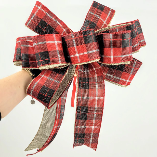 Laço Vermelho Xadrez 33x25x14cm Para Árvore De Natal GG Laço Vermelho Xadrez 33x25x14cm Para Árvore De Natal GG